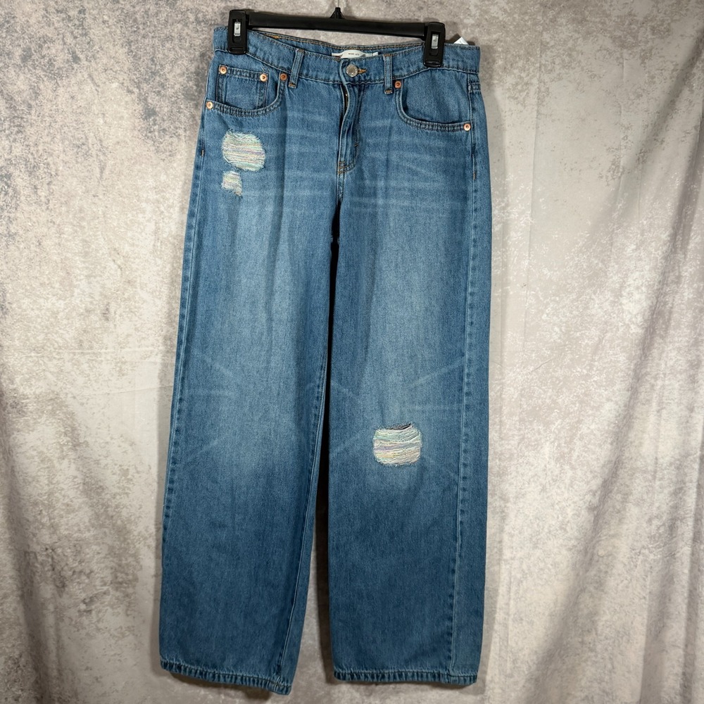 Levi's WideLeg Jeans Y2K Rainbow Distressing- Girls 16 (Fit like Women's 27-28)
